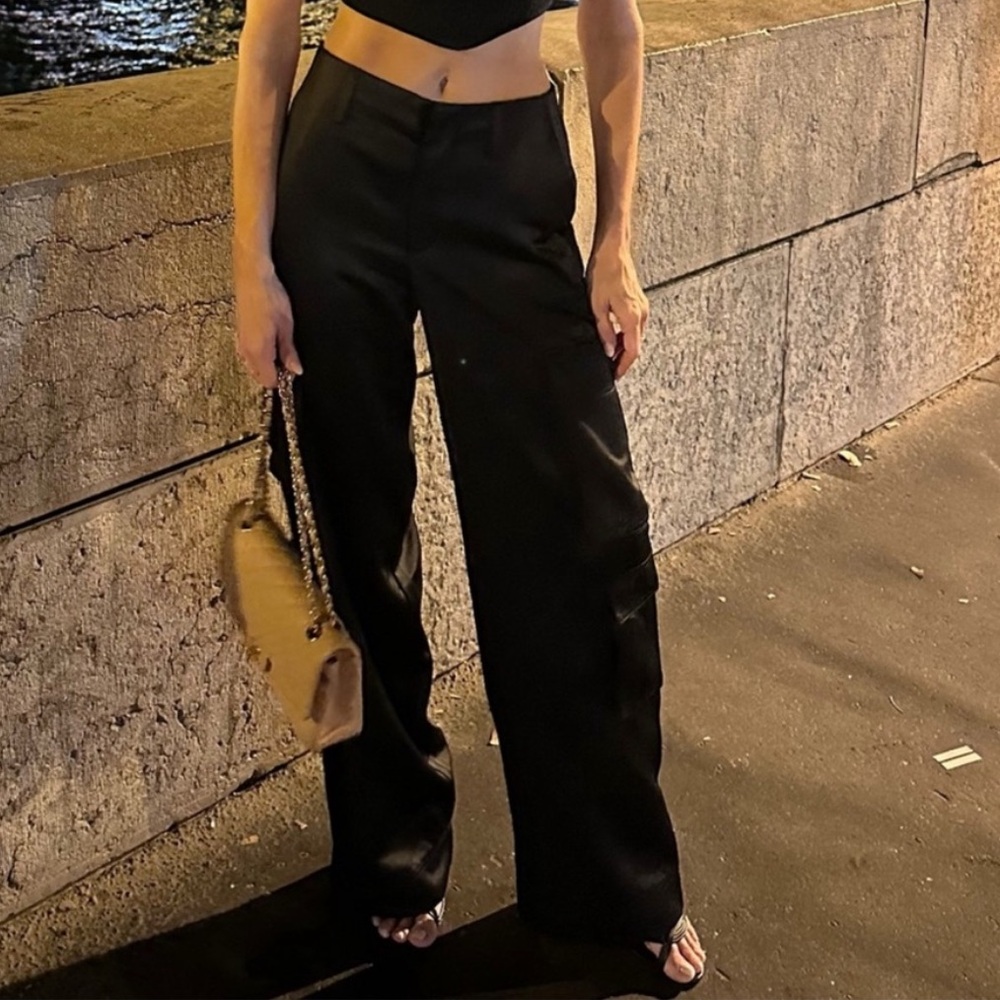 Zara black satin cargo pants